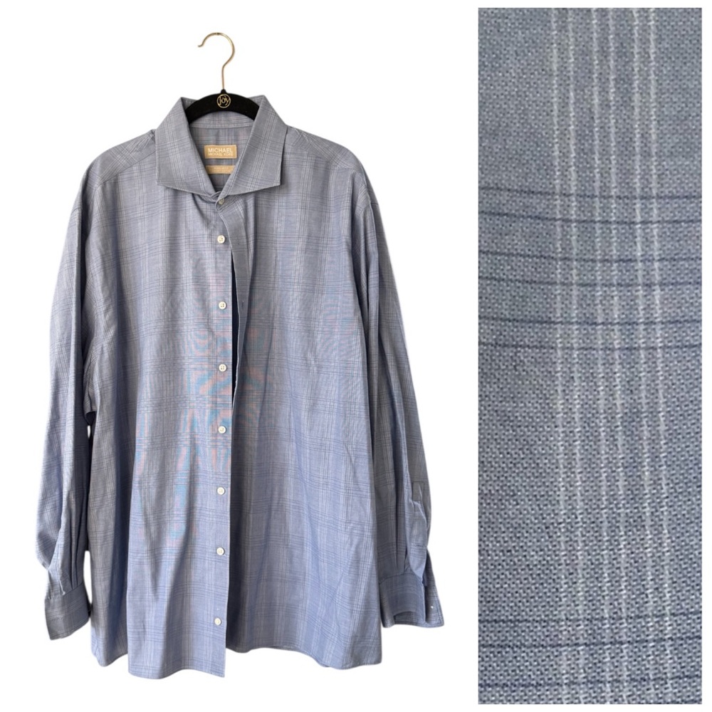 Michael Kors Men's Airsoft Cotton Blue Plaid Dress Shirt Reg Fit 18 1/2 34/35 2X